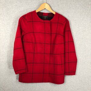 Talbots Windowpane Red Black Wool Blend Jacket Lightweight Size 4